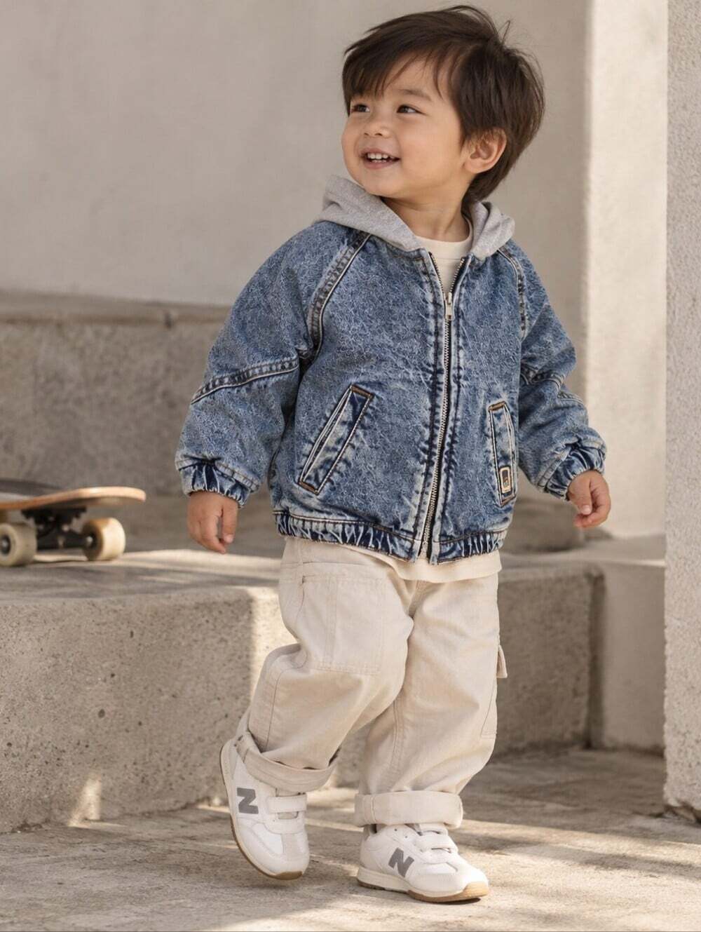 Kids Hooded Denim Jacket - Blue